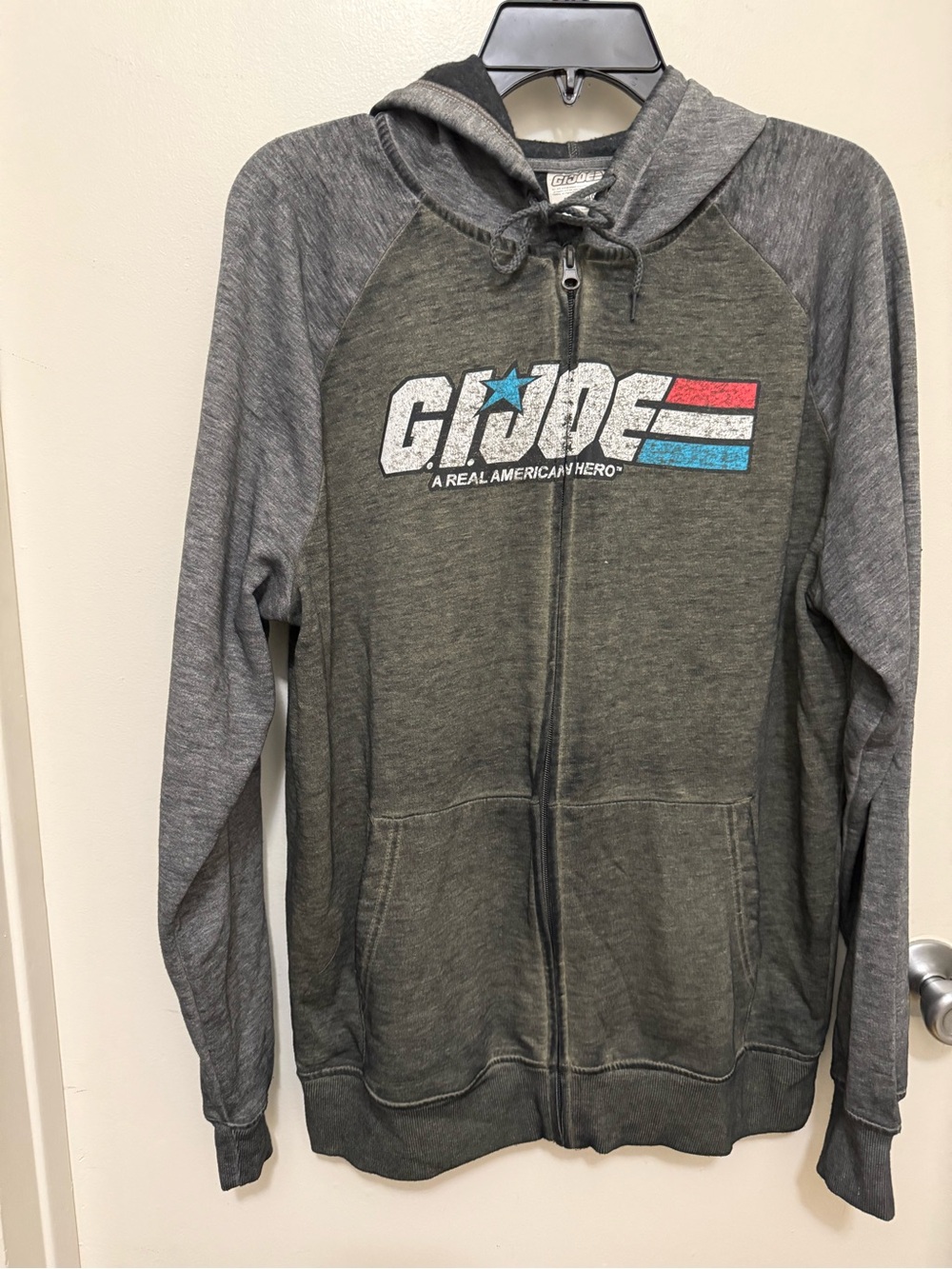 Hasbro G.I. Joe Gray Zip-Up Hoodie with Red & Blue Accents